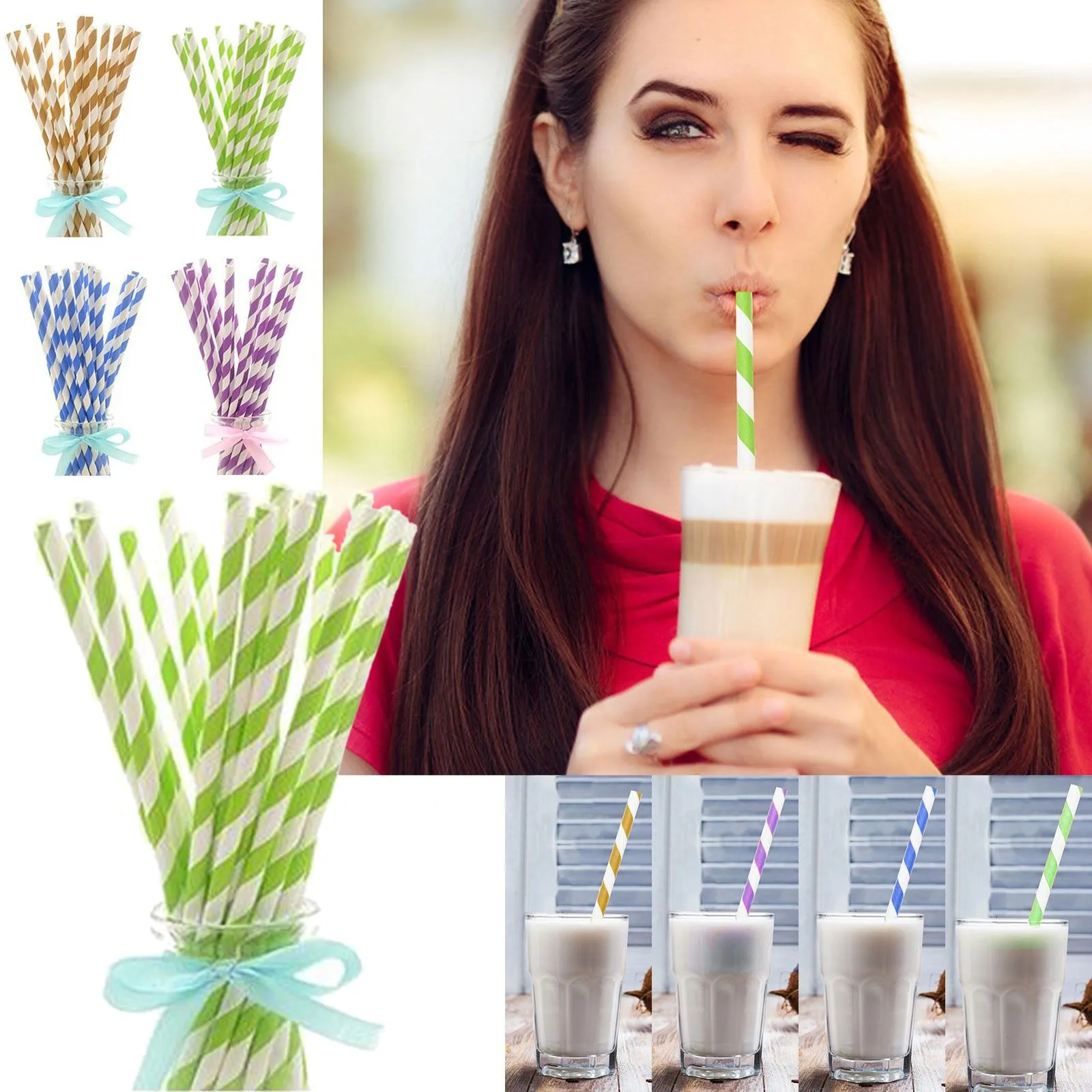 

200PCS Disposable Drinking Paper Straws Rainbow For Birthday Wedding Deco Christmas Birthday Party Event Supplies