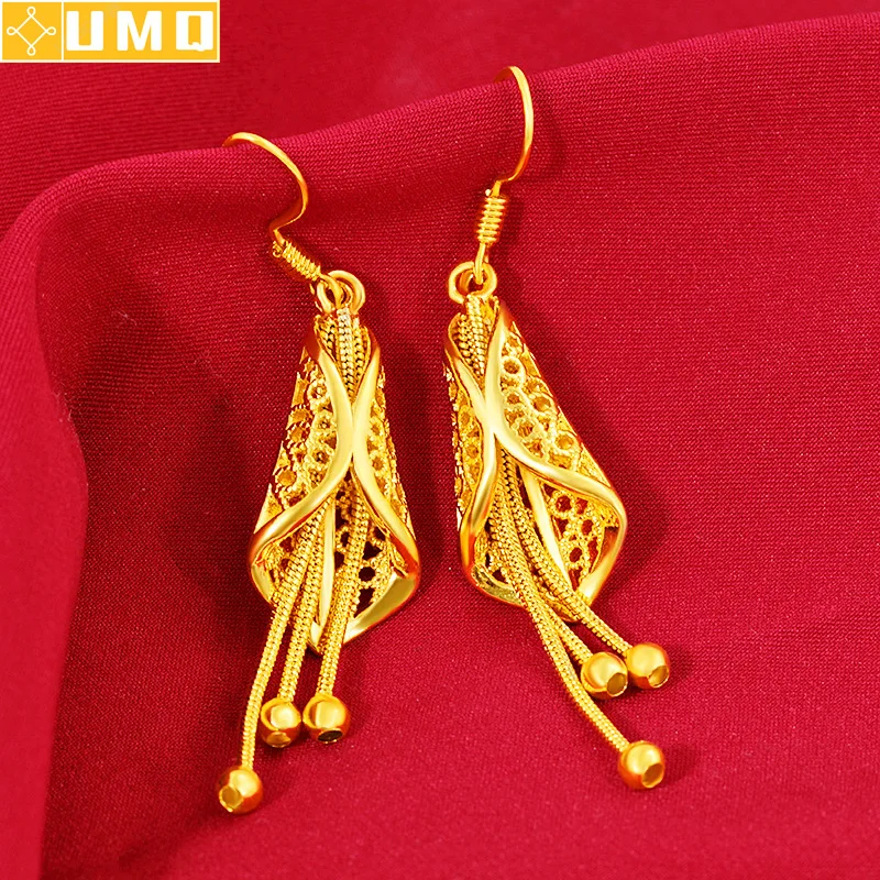 

Hoyon Gold Color Jewelry 24k Original Earrings for Women Flower with Stamen Never Fade Forever Daily Wear Looks Rich and Noble