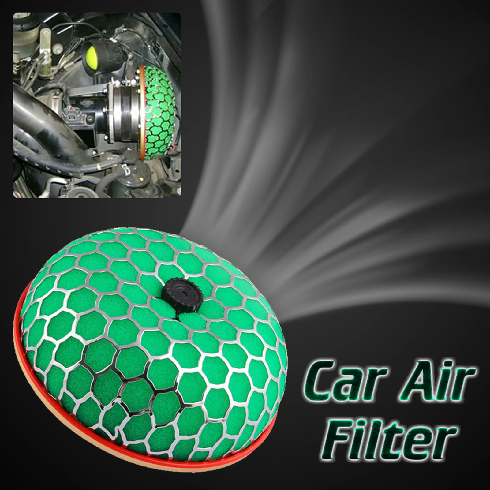 

Car Air Filter High Performance Flow Rate Cold Intake Filter Induction Kit Sport Power Mesh Cone Universal 80mm Mushroom Head
