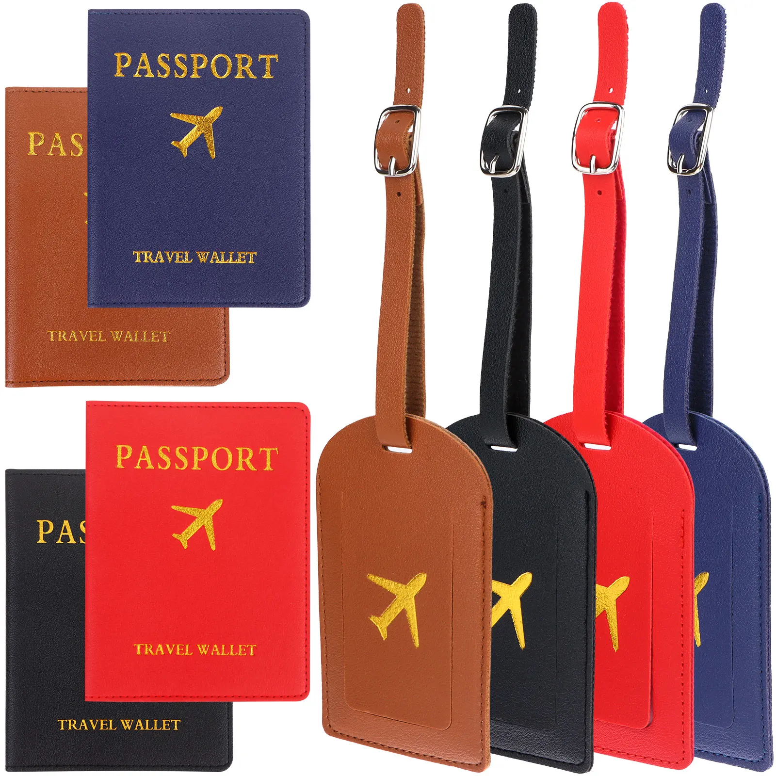 4Pcs Faux Leather Passport Cover Travel Passport Holder Luggage Tag Set