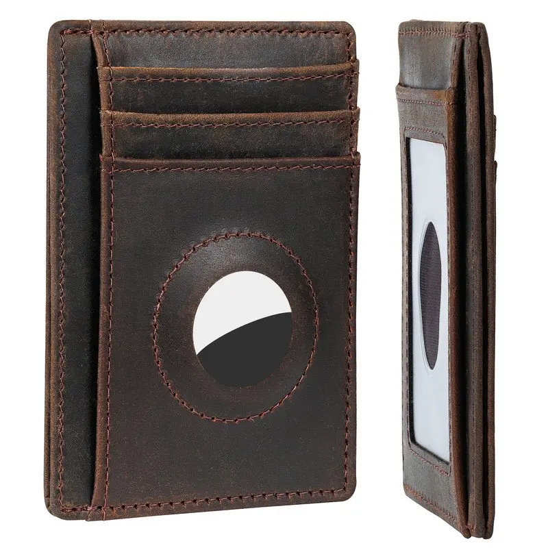 

Holder for AirTag Wallet Genuine Leahter Slim Minimalist Card Holder Compatible with AirTag Crazy Horse Upgraded Version