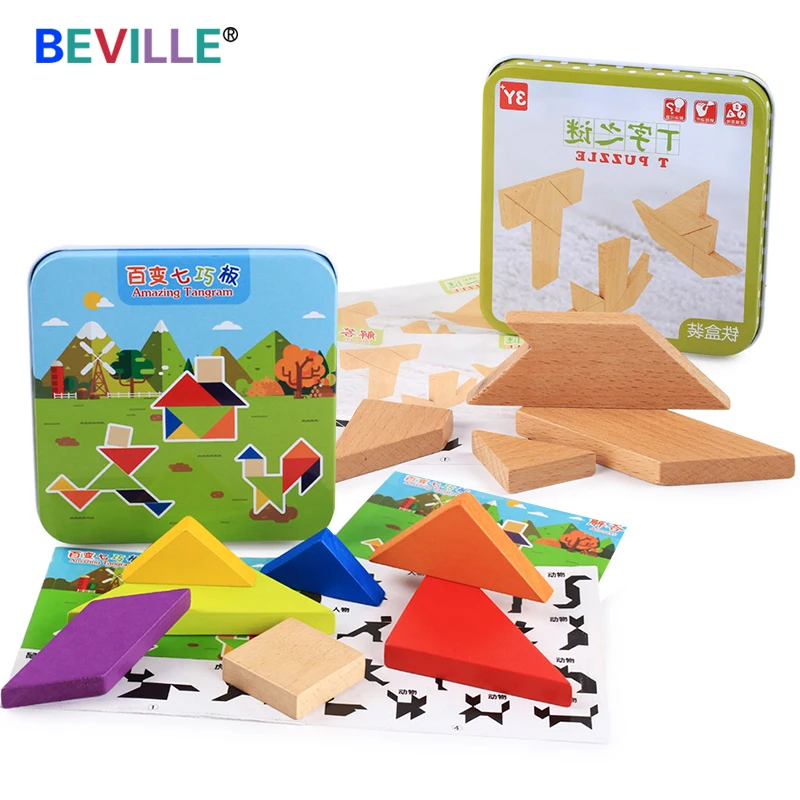 

Kids 3D Wooden Shape Puzzle Jigsaw Tangram Thinking Training Interactive Game Baby Montessori Early Learning Educational Toys