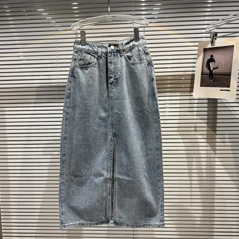 

Split Hem Washing Craft Denim Midi Skirt