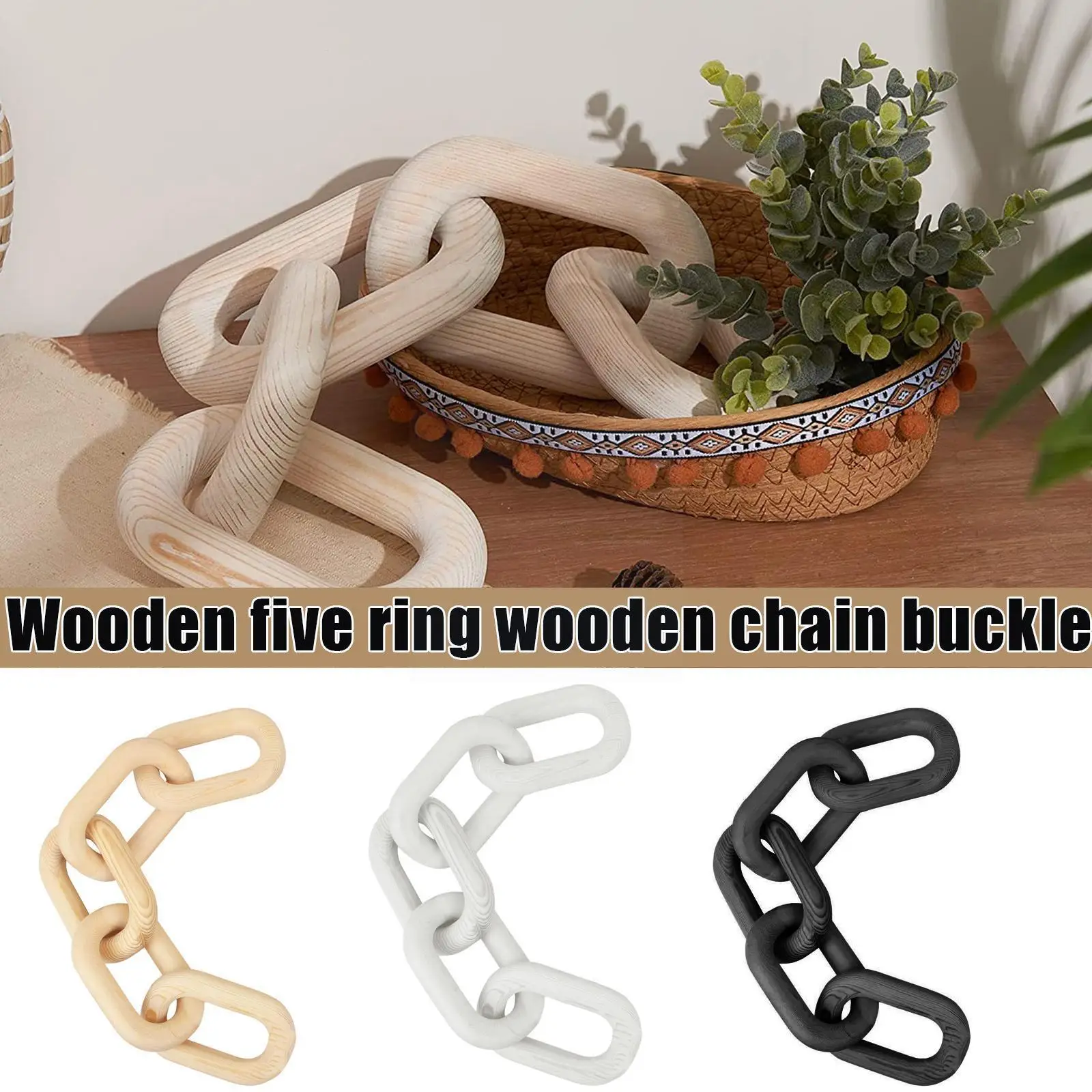 

New Natural Wooden Hand Carved 5-Link Chain Art Craft Ornament For Home Table Tray Farmhouse Office Rustic Decoration Q2H4 R6W1