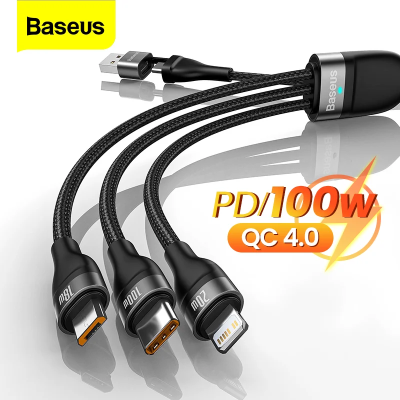 

Baseus 3 в 1 USB Type C кабель PD 100 Вт Кабель для быстрой зарядки для iPhone 13 12 Pro Micro USB C провод шнур для Macbook Samsung Xiaomi