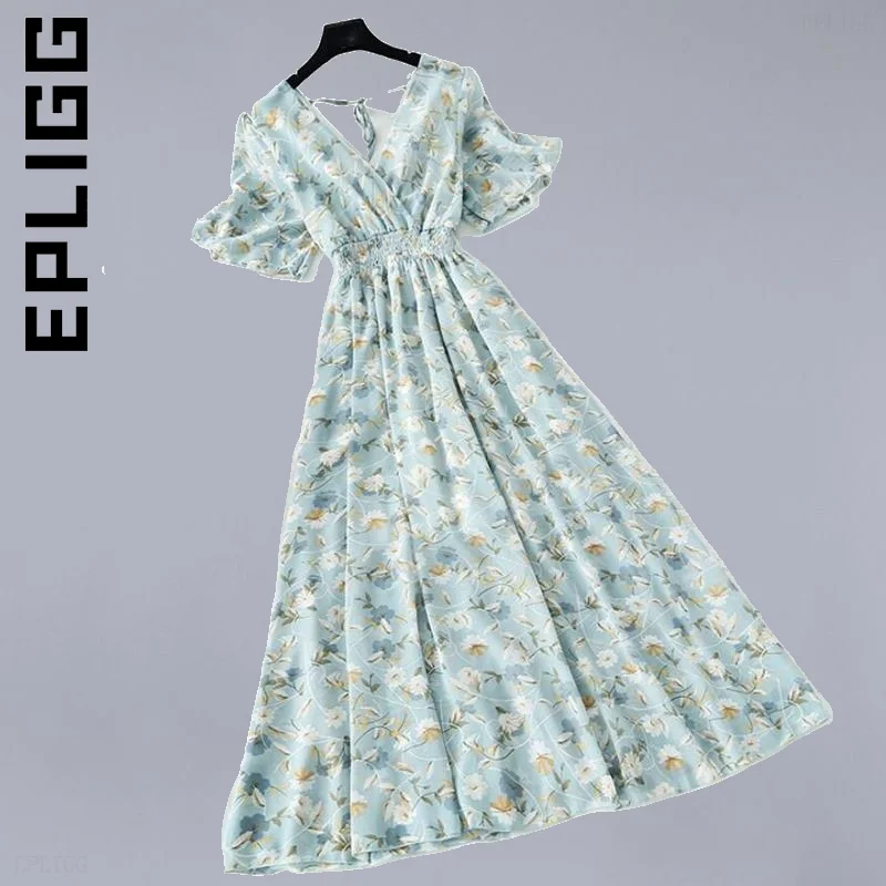 

Epligg Dress Women Fashion Leisure Party Dresses Ruffled Short-sleeved Chiffon Dress All-Match Dress Woman Female Vestidos