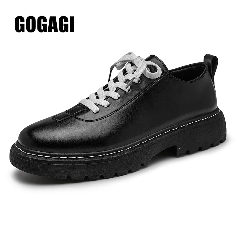 

Men's Leather Shoes British Style Casual Small Leather Shoes Simple Men's Nude Boots Zapatos Para Hombre Lace-up Black Shoes