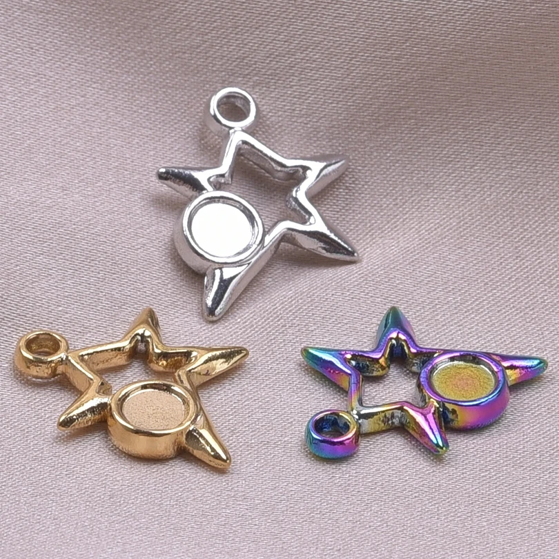 

10 pcs/Lot Star Hollowed Out Charm For Women Necklace Stainless Steel Gold Color Accessories Handcraft Charms Fit Jewelry Making