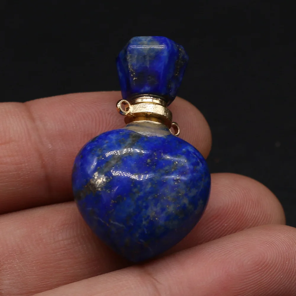 

Natural Gemstone Lapis Lazuli Perfume Bottle Heart Pendant Diffuser Used for Necklace Jewelry Making Women's Gift 23x36x11mm