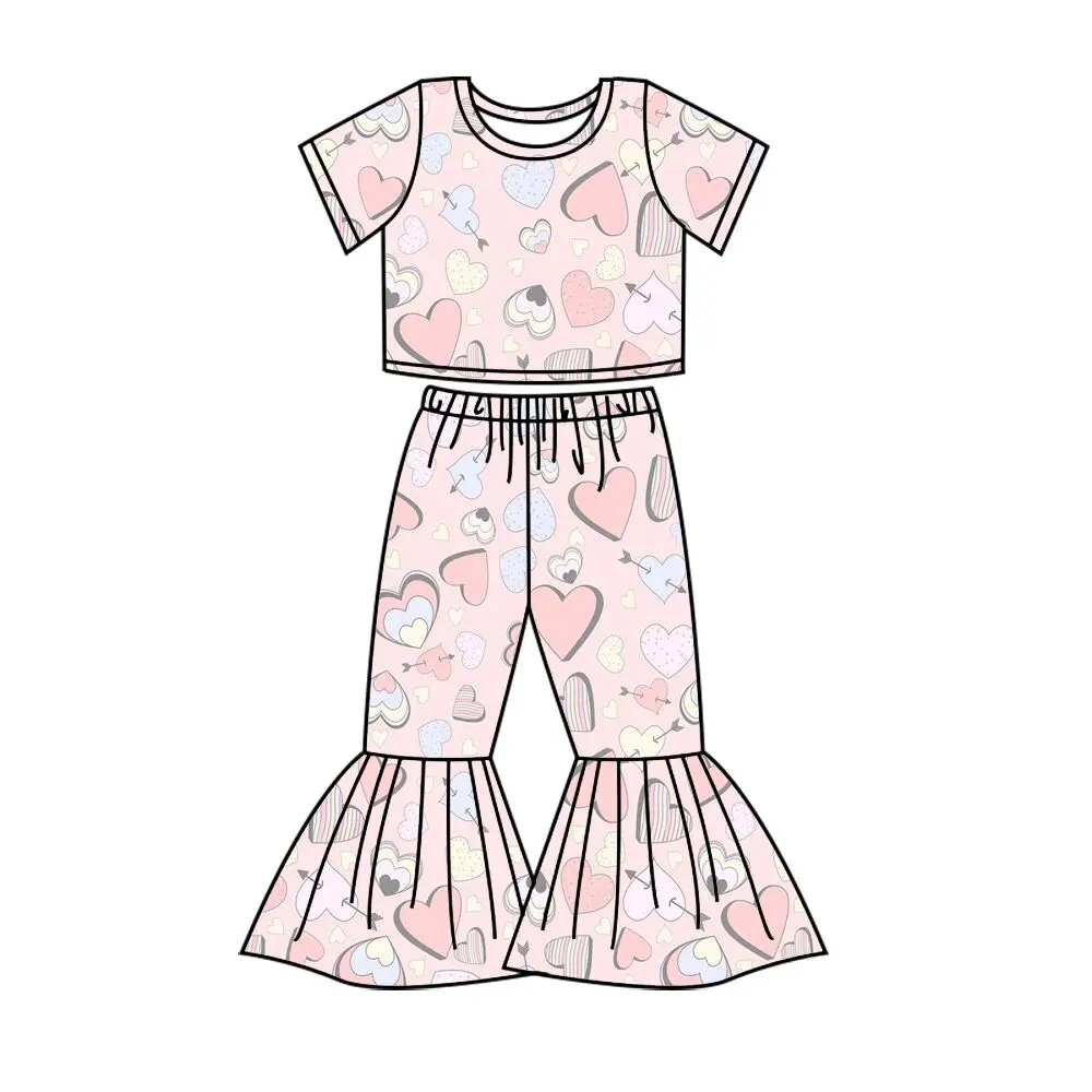 

Детский костюм на День святого Валентина, топ с коротким рукавом и принтом в виде сердечек, костюм для девочек