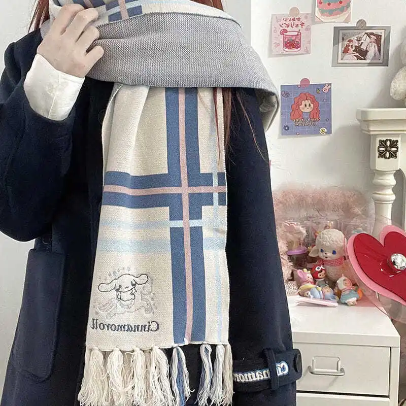 

Sanrio Kawaii Cinnamoroll Anime Shawls Schoolchild Uniform Scarf Knitwear Winter Sweet Beautiful Scarve Birthday Gift