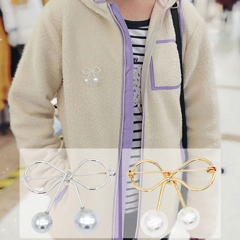 Простая брошь-бант бант булавка на лацкан с искусственным жемчугом подвеска