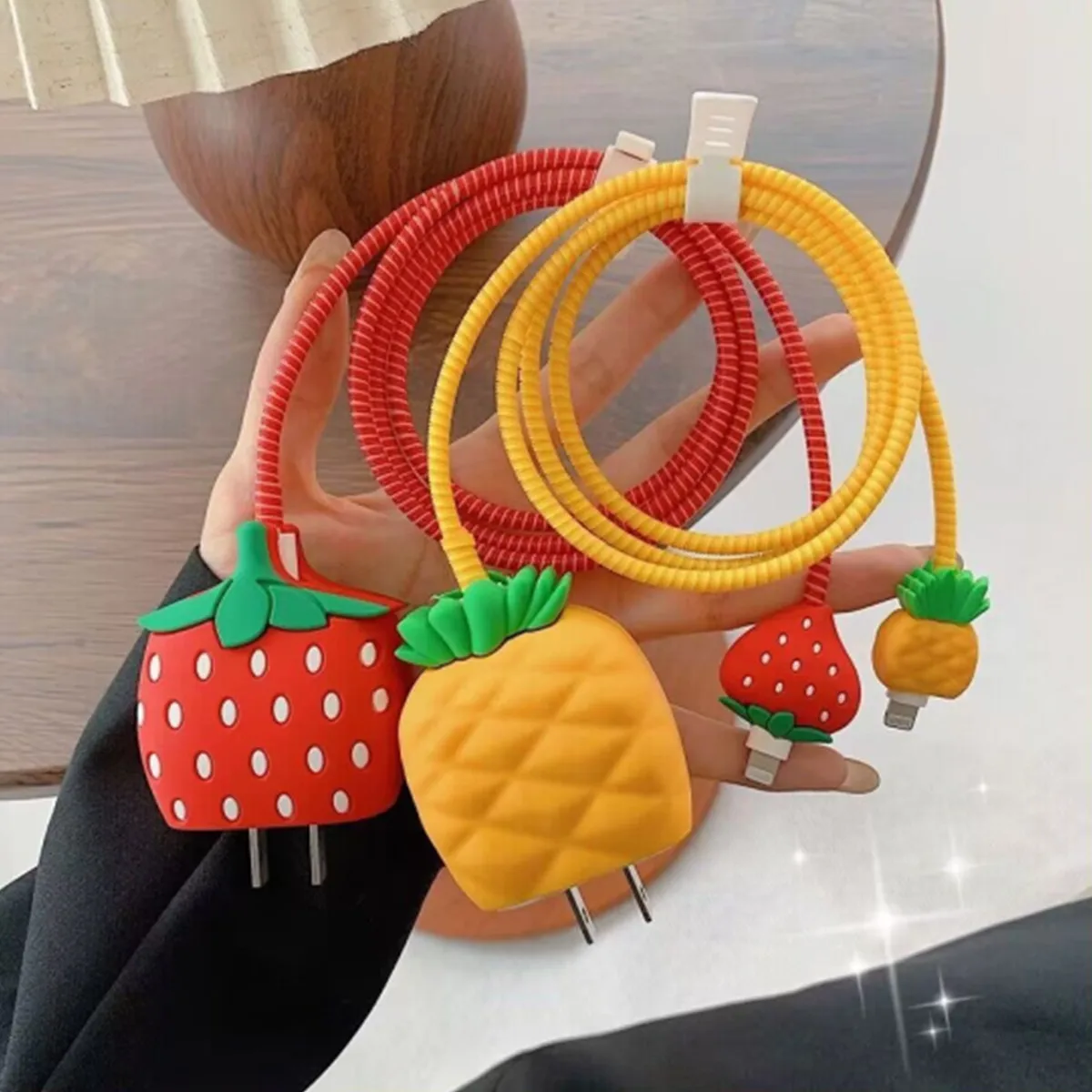 Защитный Чехол С 3D Фруктовым Клубничным Дизайном Для Apple iPhone Кабель Быстрой