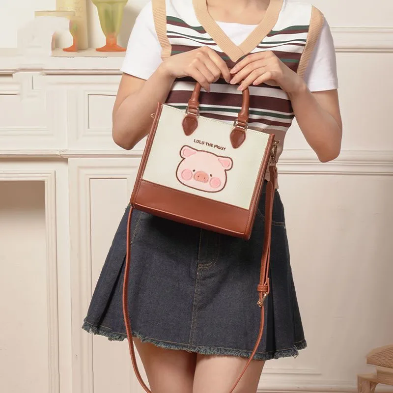 Cute Kawaii Pig Tote Bag Crossbody Handbag Faux Leather for Uniform Women Girl