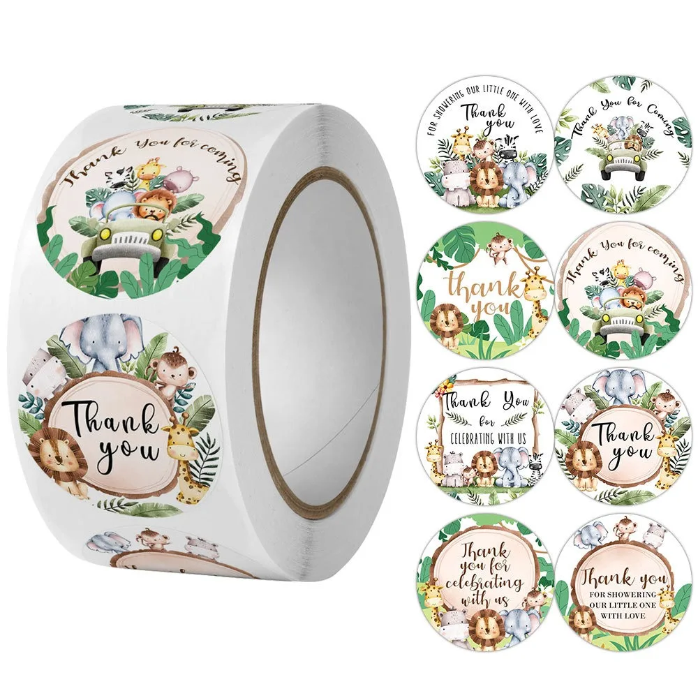 

100-500pcs Cartoon Animal Thank You Stickers Floral Seal Labels Cute Paper Stickers For Wedding Party Cards Envelope Stationery
