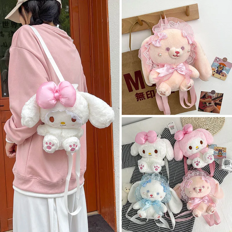 

Sanrio кукла Мелоди, 22 см, плюшевый рюкзак с японской мультяшной девушкой, рюкзак с сердечками, мягкая маленькая сумка для девочки, подарок на д...