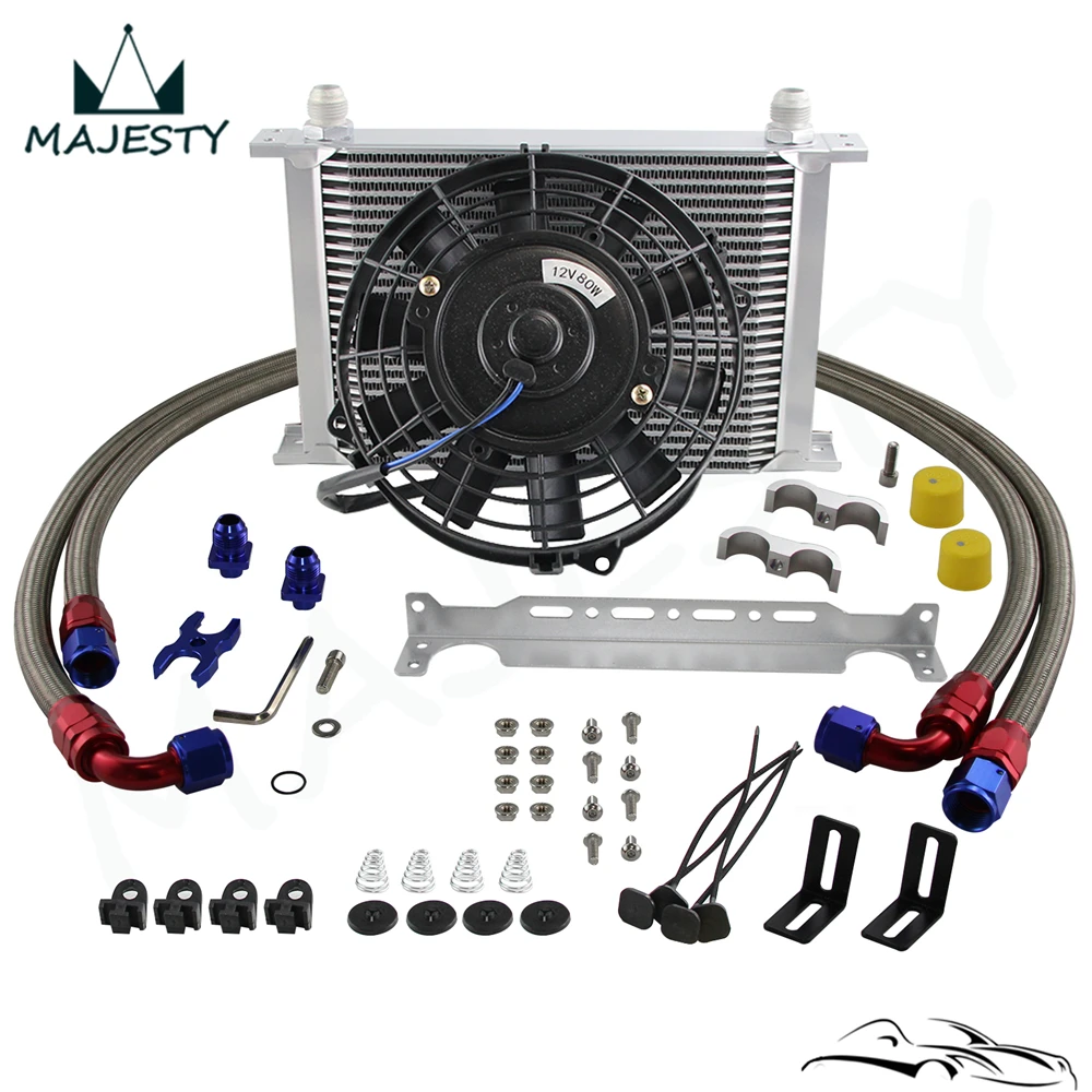 

25 Row 248mm AN10 British Oil Cooler Kit w/ Brackets Fits For BMW E36 Euro E82 E9X 135/335 E46 M3 E90 E92 Black/silver