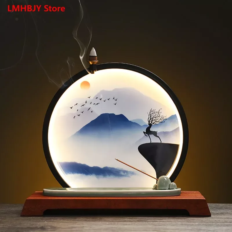 

LMHBJY Creative USB Light Incense Seat Backflow Incense Stove Home Ceramic Incense Stove Decoration
