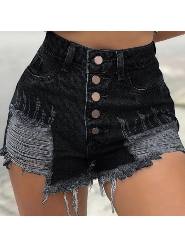 

Fashion Sexy High Waist Ripped Hole Tassel Design Shorts Lady Retro Denim Shorts Hot Pants Women Summer Casual Streetwear Shorts