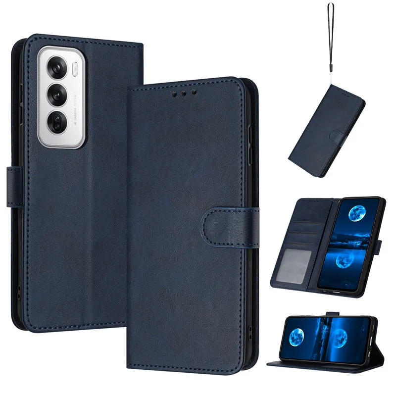 Фото Кожаный чехол с магнитной застежкой для OPPO Reno12 Pro, Reno11 F 5G, Reno 12, 11 Pro, Reno11F, однотонный, с эффектом кожи, кошелек-портмоне №1