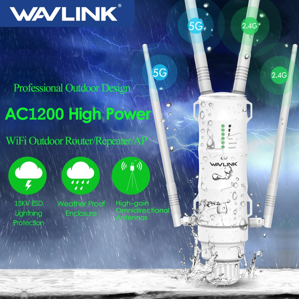 Wavlink Alta Potência Ac1200 600 300 ao ar Livre sem Fio Wifi Repetidor ap Roteador Wifi Dupla Dand 2.4g Mais 5ghz Extensor de Longa Distância Poe Roteadores sem fio