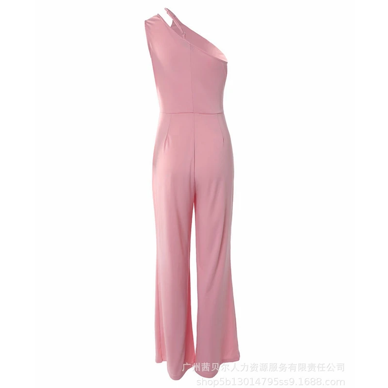 Women Jumpsuits Sexy Solid Color High Waist One Shoulder Jumpsuits Women's Backless Off Shoulder Irregular Wide Leg Jumpsuits