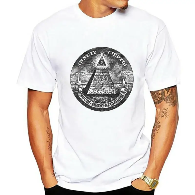 

Annuit Coeptis Novus Ordo Seclorum Футболка Топ глаз подарок Пирамида Иллюминати топы O шеи рубашки полный фигурный