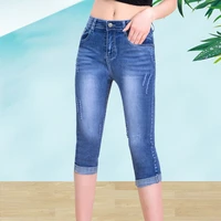 cropped jeans womens denim breeches summer 2022 new high waist capris pants streetwear straight stretch skinny short pants