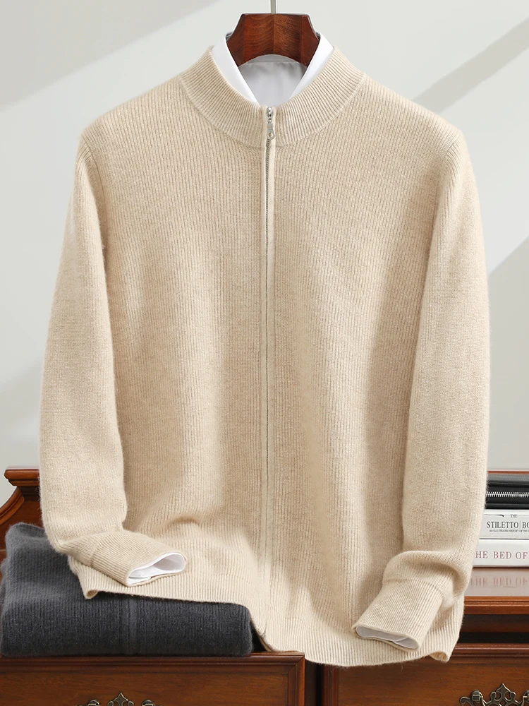 Мужской кашемировый свитер на молнии ANGEL черный утепленный Повседневный базовый