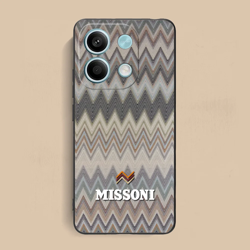 Striped M-MISSONI-S Phone Case for Xiaomi Redmi Note 13 12 11 10 9 8 7 6 S A Pro Lite Plus 5G Black Cover Cellphones Smartphone