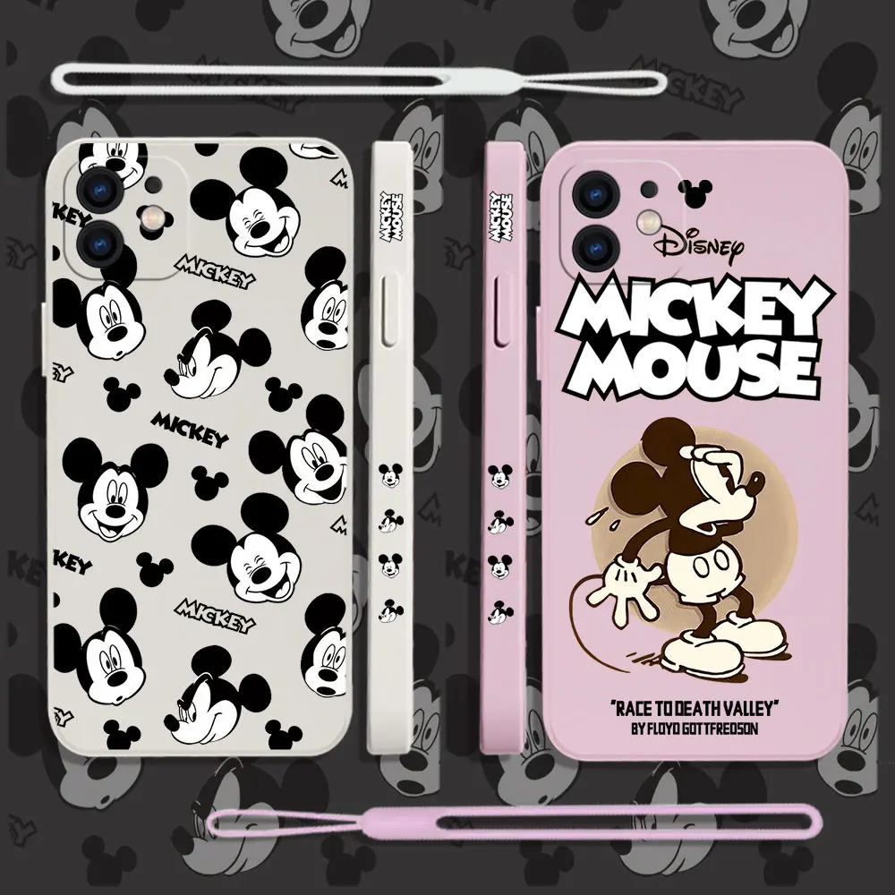 

Cartoon Cute Disney Mickey Mouse Phone Case For iPhone 14 13 12 11 Pro Max Mini X XR XS SE 2020 8 7 Plus 6 6S Plus With Lanyard