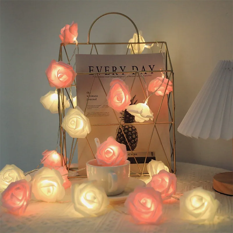 

10/20/40LEDs Rose String Lights Battery Operated Flower Fairy Lights Christmas Garland For Valentine's Day Wedding Decoration