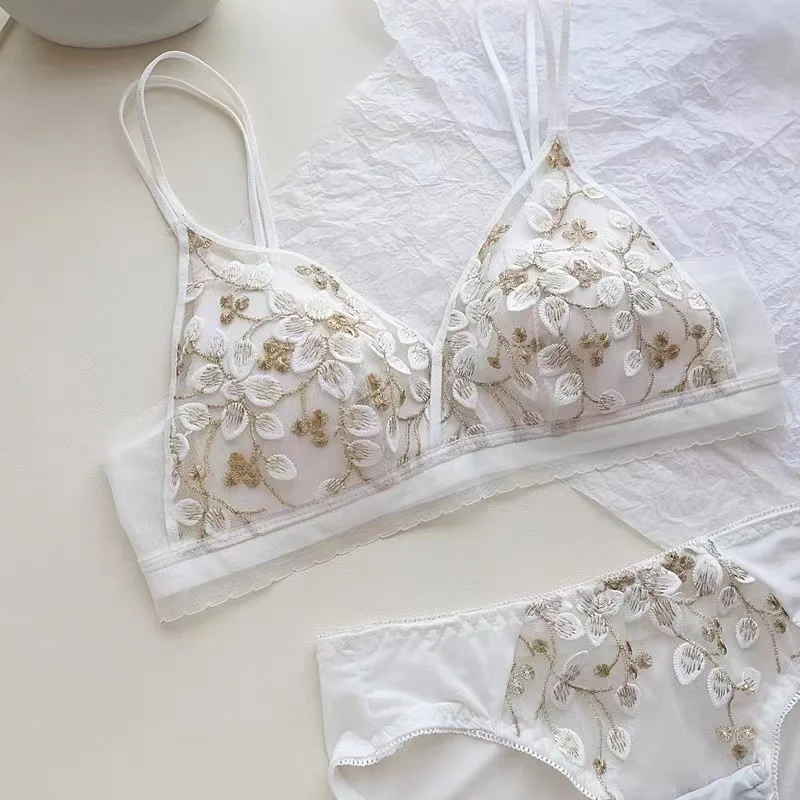 

Женские французские кружевные бюстгальтеры в стиле ретро, летнее модное нижнее белье, тонкое кружевное легкое Роскошное винтажное белье с вышивкой