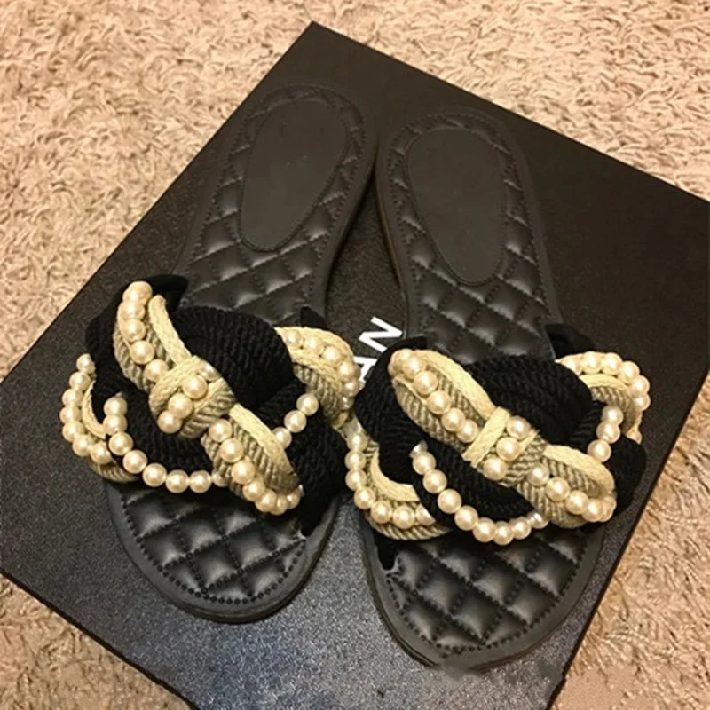 Moraima Snc 2019 New Design Diamond Slippers Beaded Sandals Leather Open-toed Woman Summer Shoes Girl Outside Dating Cozy Slides