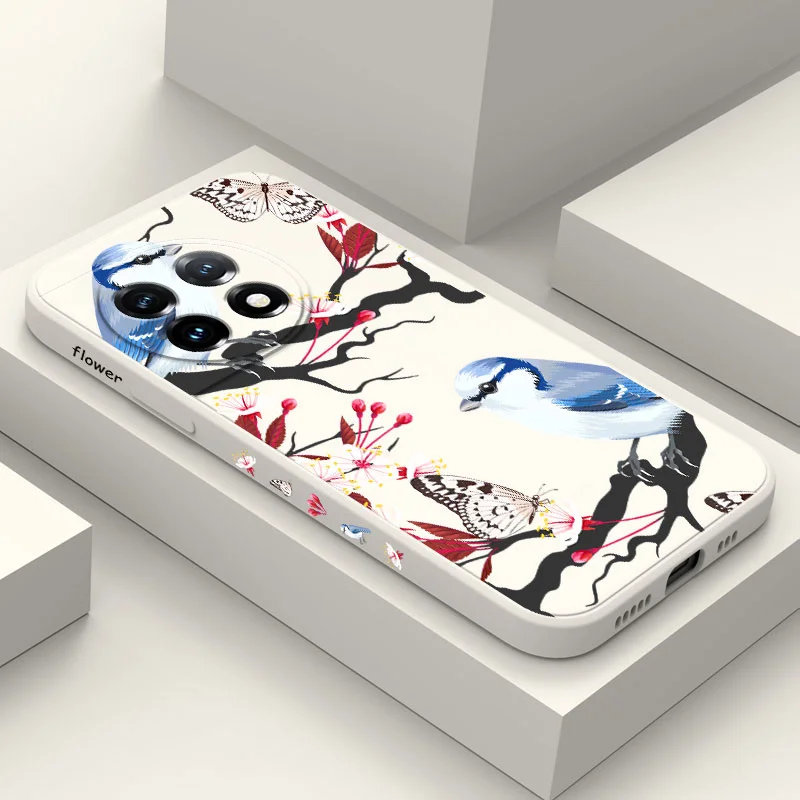 

Branched Birds Phone Case For Oneplus 11 11R 10 10R 10T 9R 9RT 9 8T 8 7 7T Pro 5G Liquid Silicone Cover