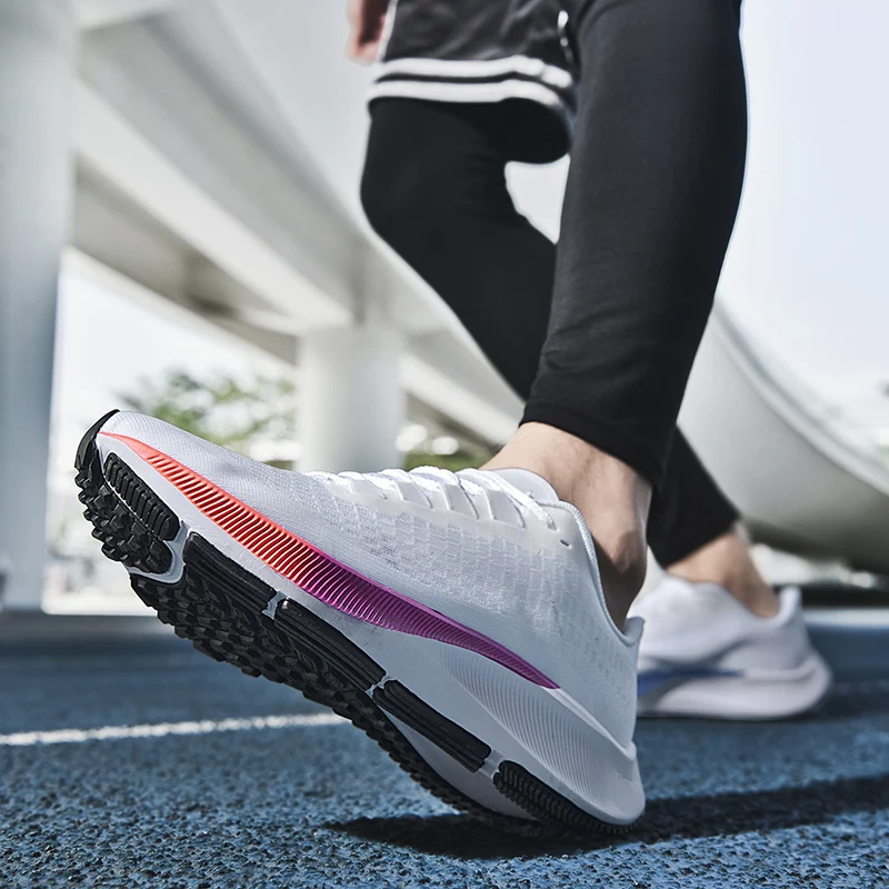 Men Sneaker Wear Resistant Cushioning Competitive Road Running Shoes Marathon Sport Shoes Elastic Women Walking Tenis Masculino