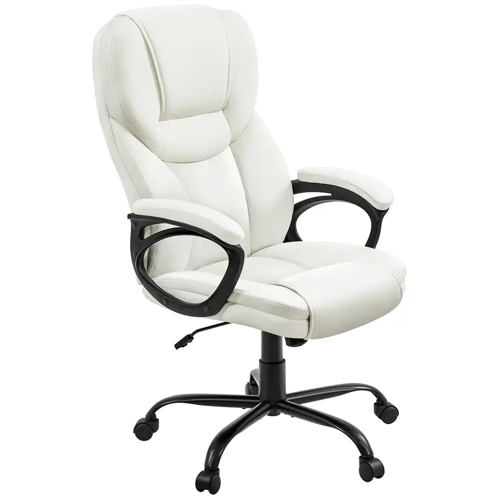 

Smile Mart Faux Leather Swivel Office Chair with Ergonomic High Back for Home Office, White