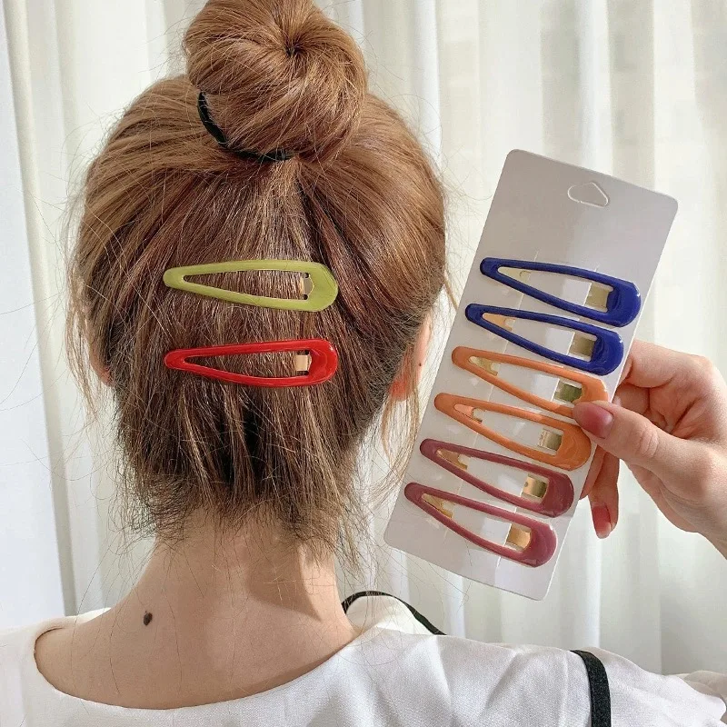 

6 Pcs/Set Women Girls Candy Color Male Snap BB Clip 8cm Resin Hairpin Female Material Drop-shaped Exquisite Hair Accessories
