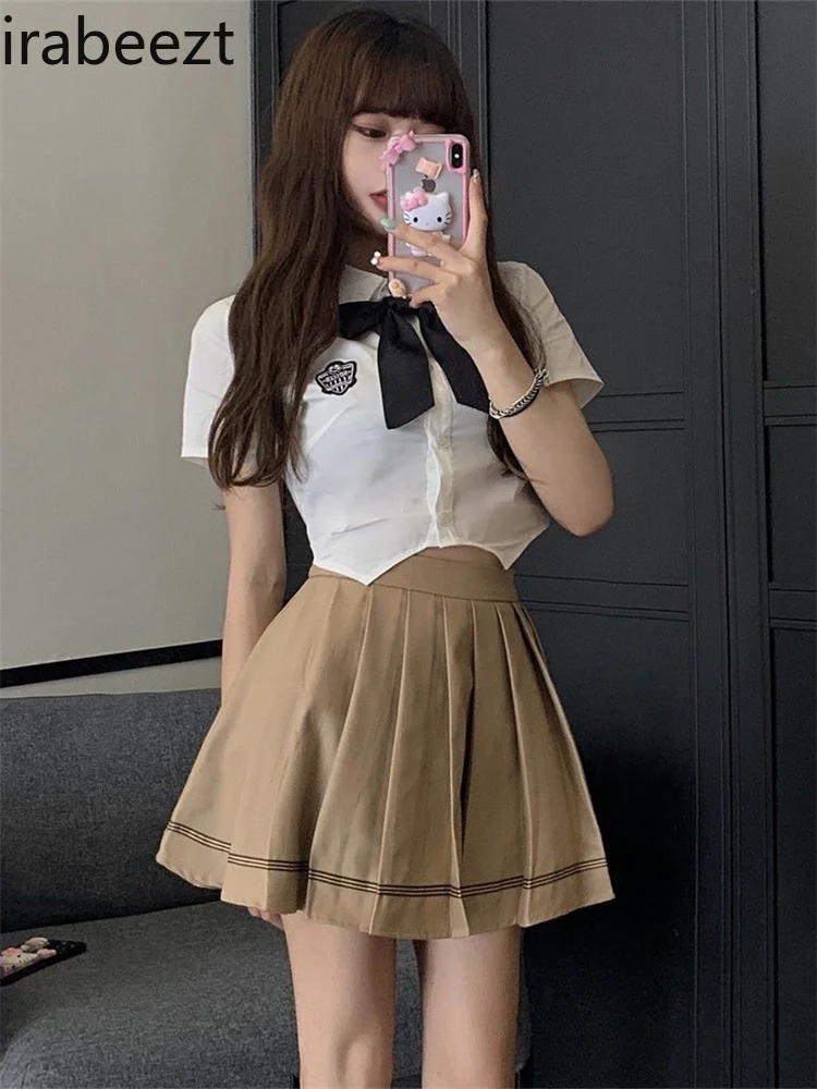 

Irabeezt Spice женская модель Лето 2022, новая корейская мода, топы с воротником-поло + плиссированная юбка с высокой талией, тренд из двух частей