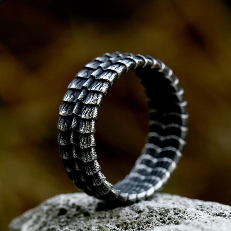 Винтажное кольцо из нержавеющей стали с чешуей дракона мужские кольца в стиле