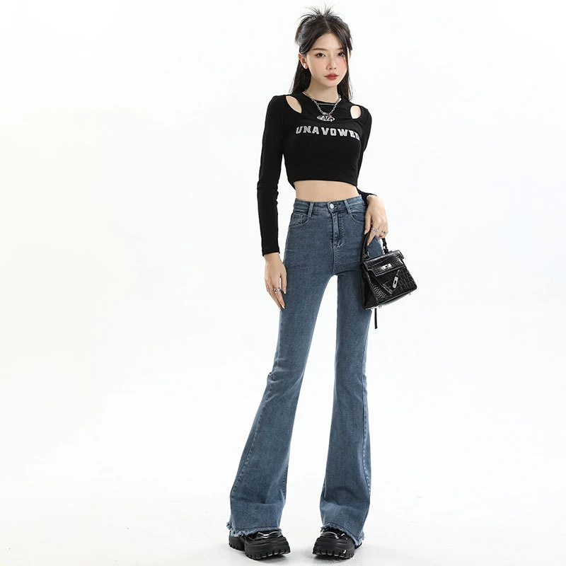 

Женские расклешенные джинсы, облегающие брюки в американском ретро-стиле с высокой талией, Осень-зима 2023