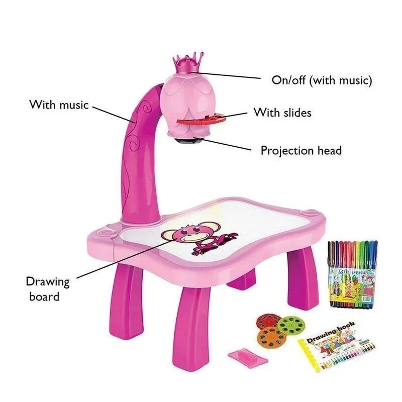 

HSY New Child Projection Table Kids Toy Painting Drawing Table Led Projector Music Toys Arts And Crafts For Children Notebook