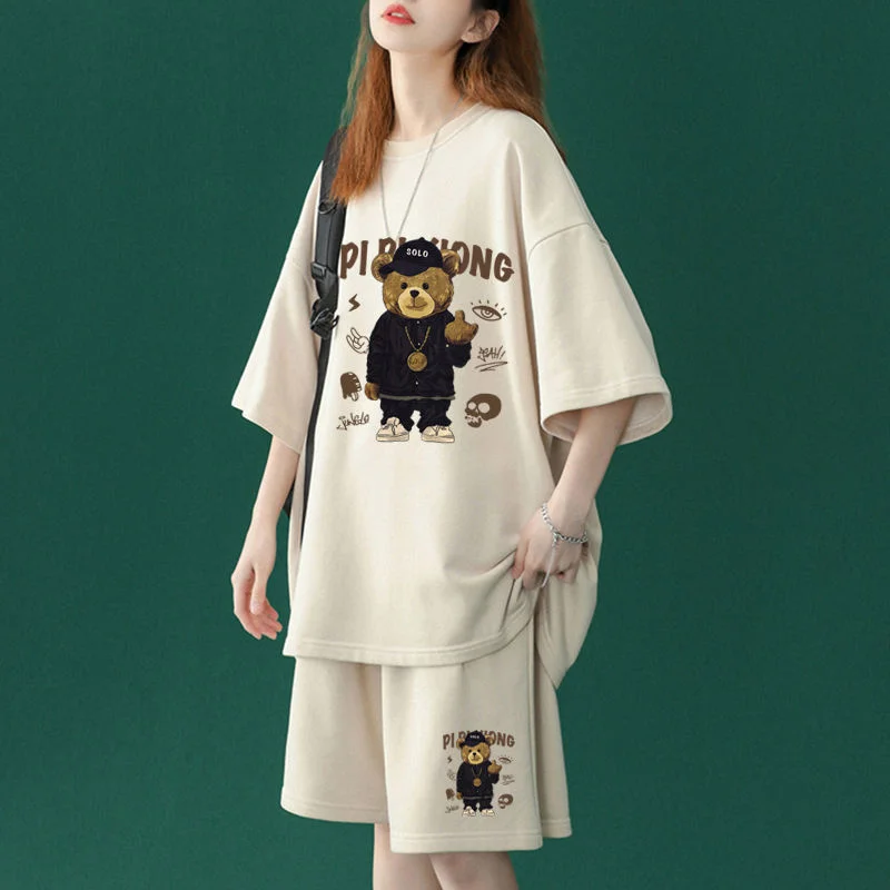 

Женский модный крутой спортивный костюм для отдыха, Новинка лета 2023, женская одежда для дома, Свободный Длинный топ и шорты, комплект из двух предметов для женщин