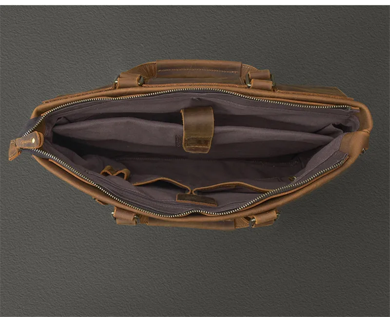 Retro fashion high quality natural crazy horse cowhide men shoulder diagonal bag daily business lawyer office portable briefcase