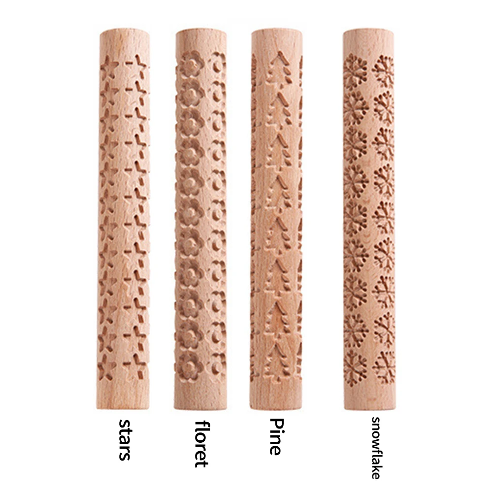 

Durable Rolling Pin Embossed 15x2cm Baking Tool Cookies Deeply Printed For Cookie Dough For Pastries Non-toxic