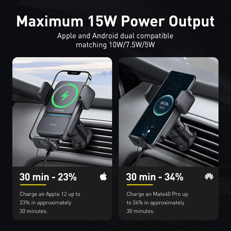 baseus car phone holder automatic alignment wireless charger 15w max air vent mount electric clamping for samsung iphone xiaomi free global shipping
