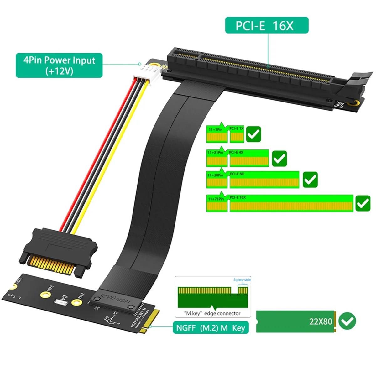 Кабель переходника M.2 NVME на PCIE X16, адаптер, графический ...