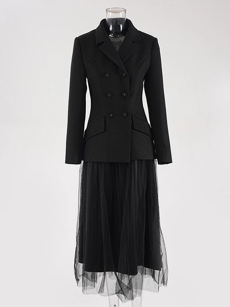 DEAT Элегантный комплект из 2 предметов пальто с двойными пуговицами и карманами