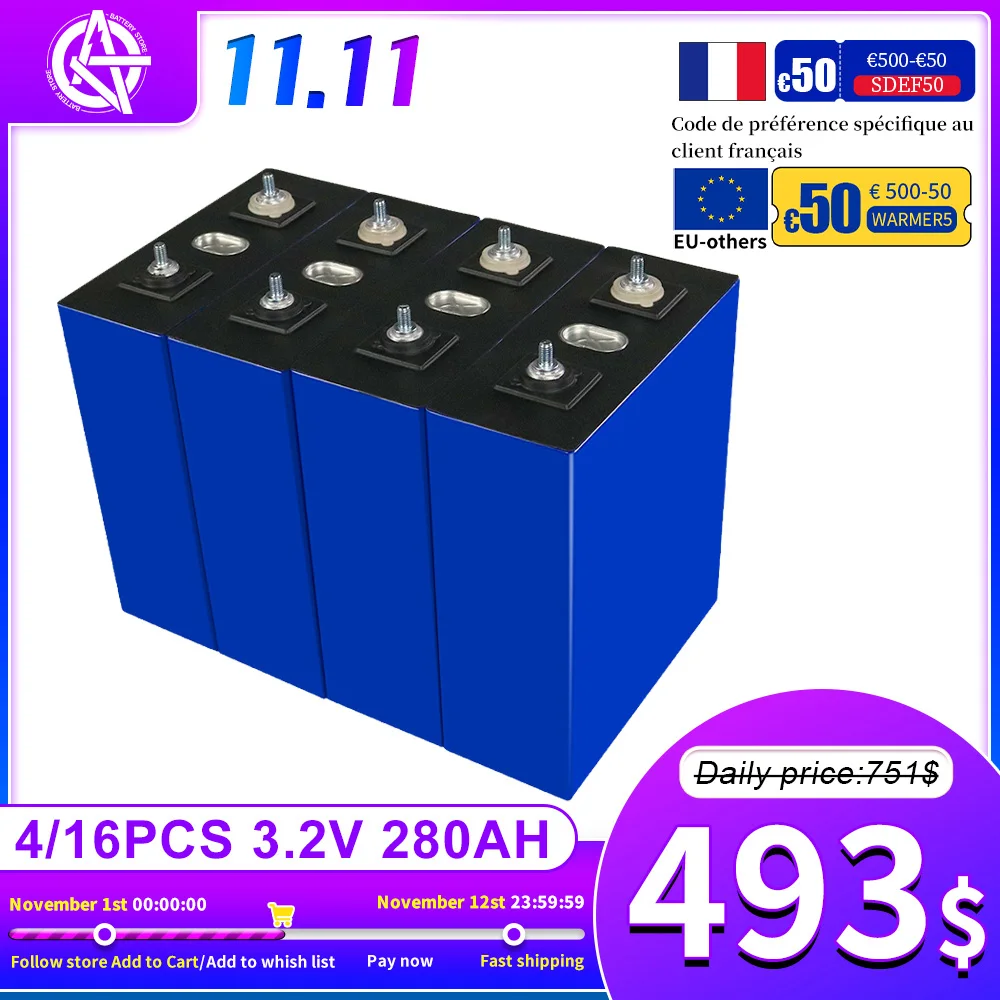 Tanie 4/8/16/32 Sztuk 280Ah Lifepo4 Baterii 3.2V Do Głębokiego Cyklu ładowalny Akumulator System Energii Słonecznej Do 12V 24V 48V RV Wózek Golfowy Najtaniej 4/8/16/32 Sztuk 280Ah Lifepo4 Baterii 3.2V Do Głębokiego Cyklu ładowalny Akumulator System Energii Słonecznej Do 12V 24V 48V RV Wózek Golfowy