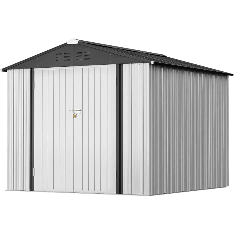 

Metal Outdoor Storage Shed 8FT x 6FT, Steel Utility Tool Shed Storage House with Door & Lock, Metal Sheds Outdoor Storage for